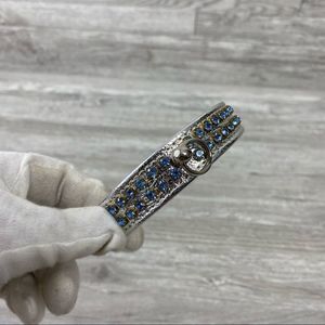 Arizon Made In USA Blue Stoned Silver Leather Collar